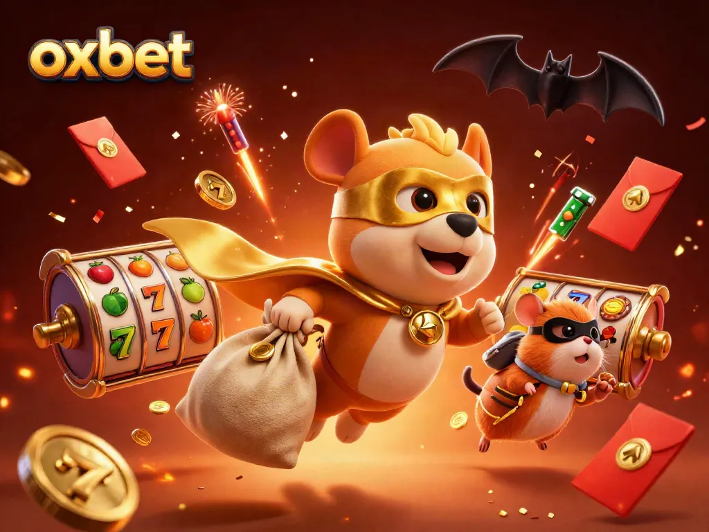 Experience the thrill of winning with oxbet through a lively 3D illustration featuring a superhero dog and casino elements.