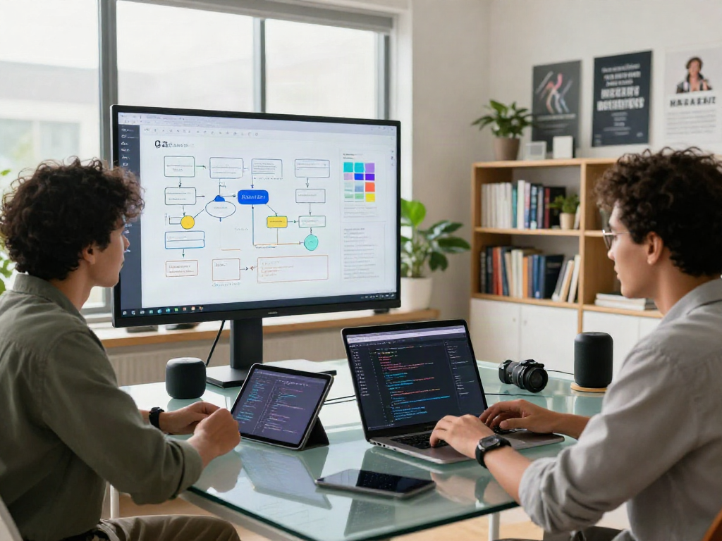 Collaborative workspace with developers engaging with crush ai technology, showcasing teamwork in a tech environment.