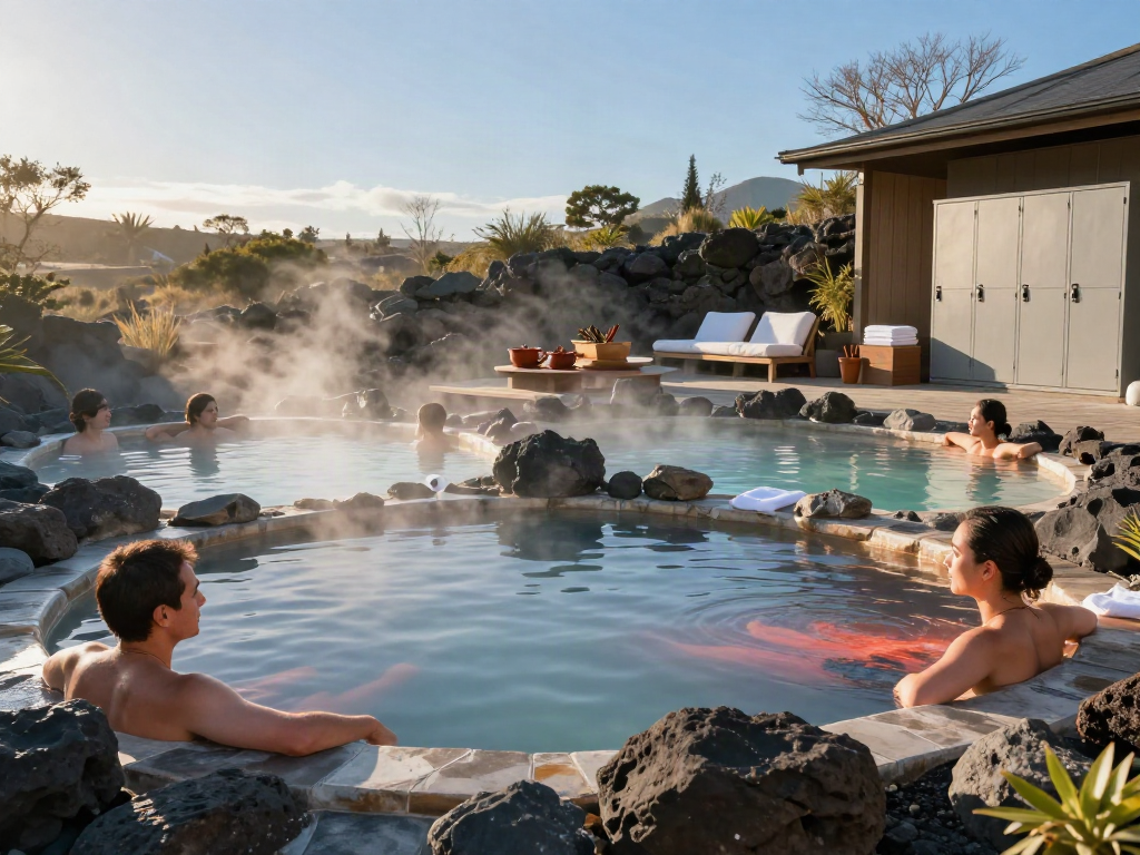 rokok88 guests enjoying a serene moment in volcanic mineral hot springs
