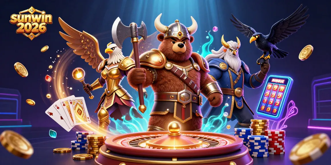 Play slots and win big with sunwin 2026 in this vibrant 3D casino scene, showcasing action and excitement.
