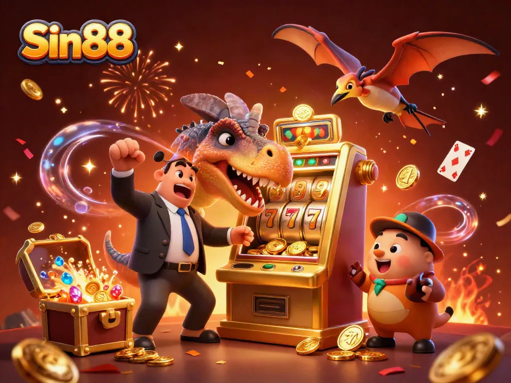 Sin88 features a pachycephalosaurus winning jackpots, capturing gambling excitement with gold coins.