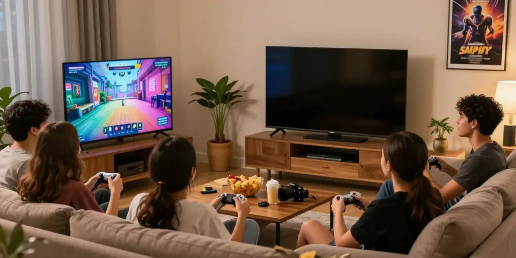 Friends enjoying a gaming session discussing rokok88 rtp patterns