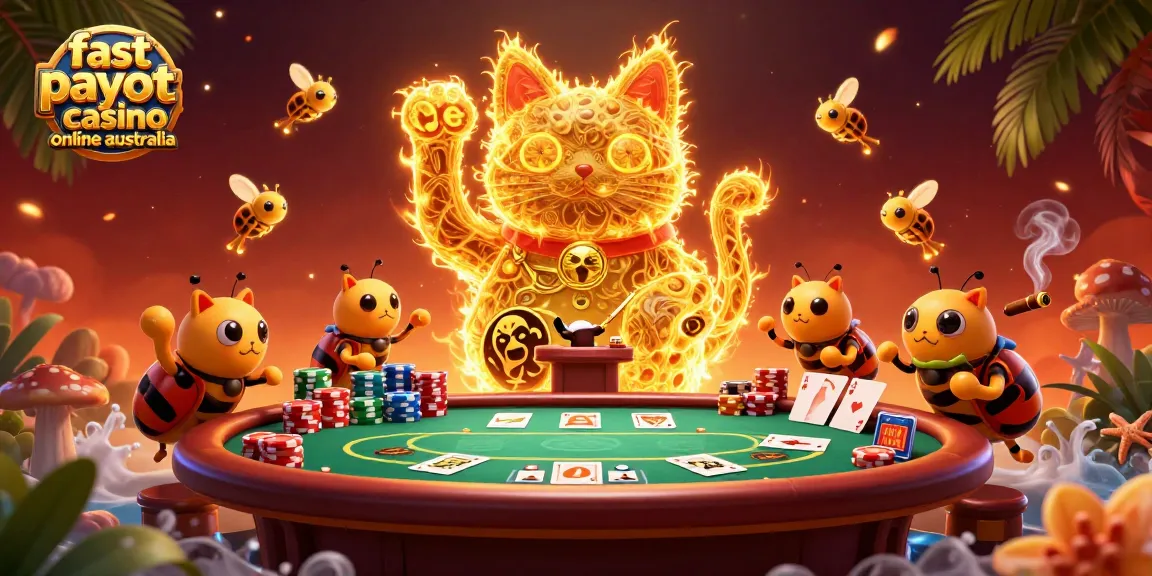 Experience a lively scene in a fast payout casino online Australia with vibrant characters and engaging game elements.