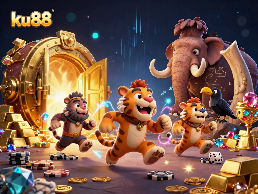 ku88 offers an ultra-detailed 3D casino scene with dynamic characters and sparkling treasures.