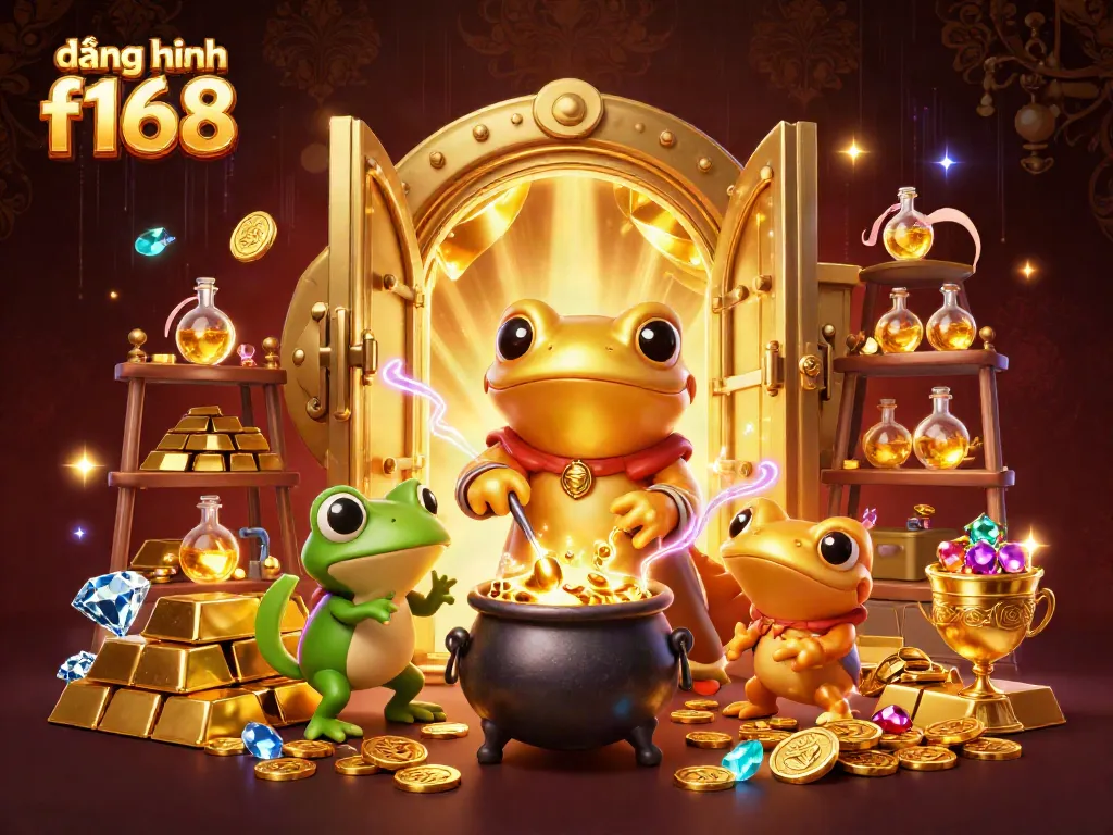 Engage with đăng nhập f168, featuring an alchemist transforming metals into gold amidst a dynamic casino scene.