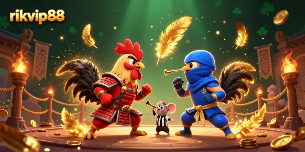 Rikvip88 offers thrilling online fighting competitions between cartoon roosters in a dynamic gaming arena.